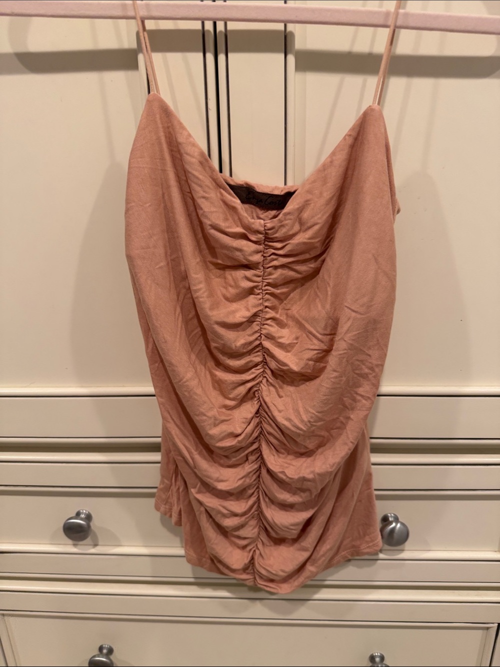 Enza Costa Dusty Rose Ruched Spaghetti-Strap Tank